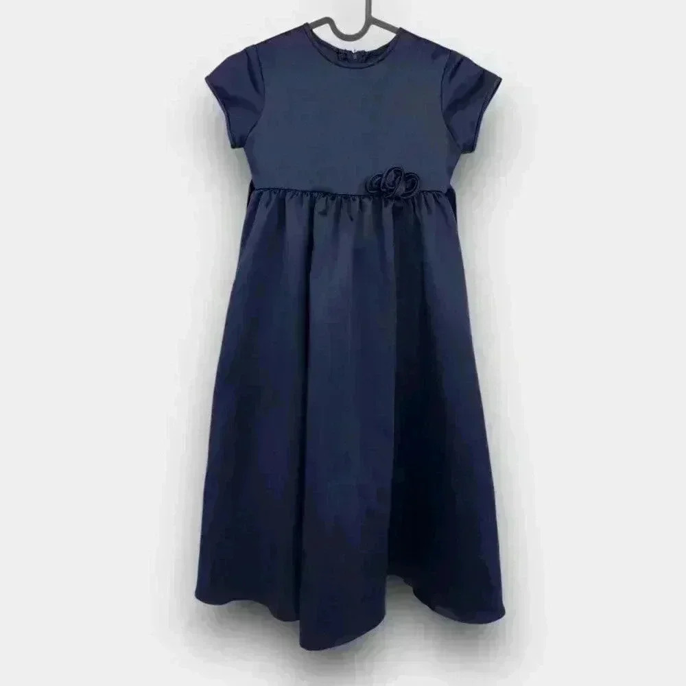 Nu Mode‎ Girls Short Sleeve Dress 6 Navy Bow Back Full Skirt
